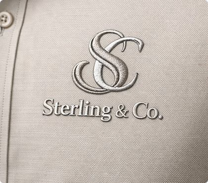 Sterling & Co. embroidered logo on fabric